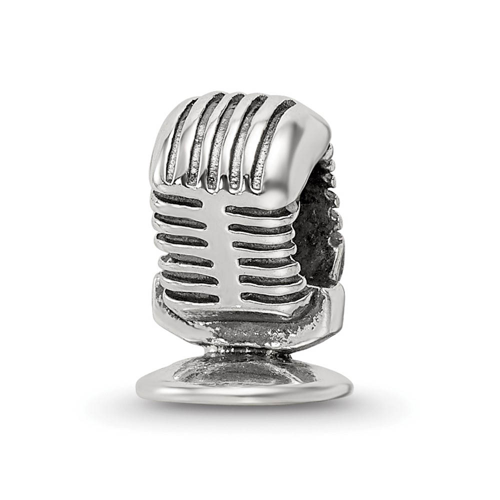 Microphone Bead Charm in Antiqued Sterling Silver