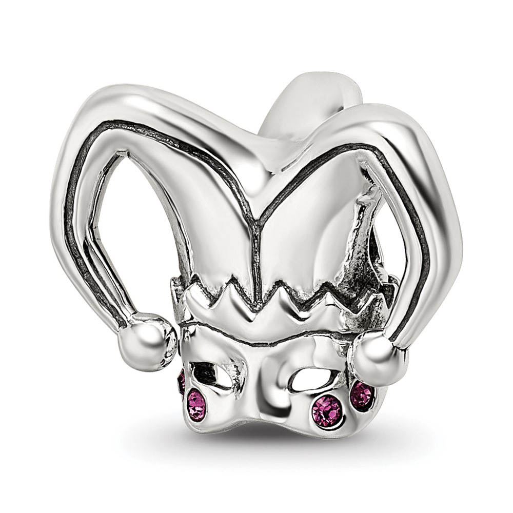 Jester Mask Sterling Silver Bead Charm with Pink Crystals