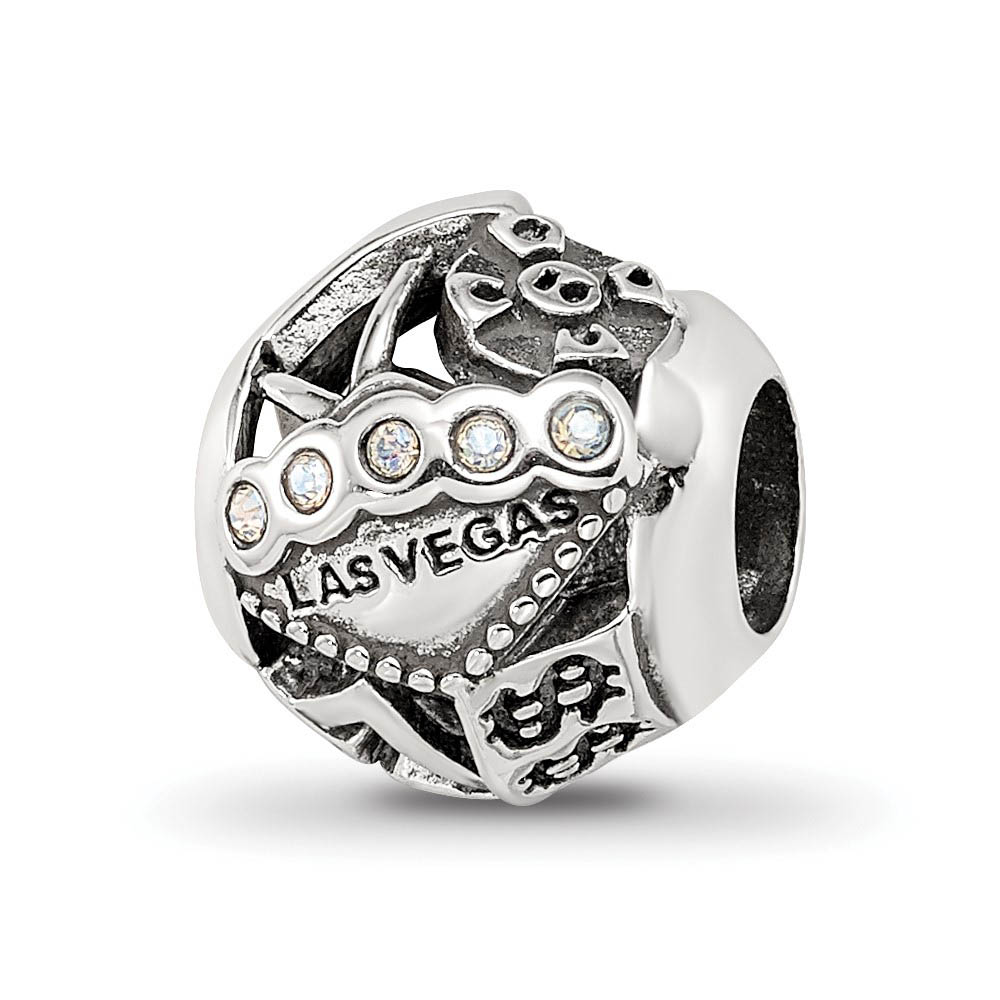Las Vegas Collage Sterling Silver Bead Charm with White Crystals