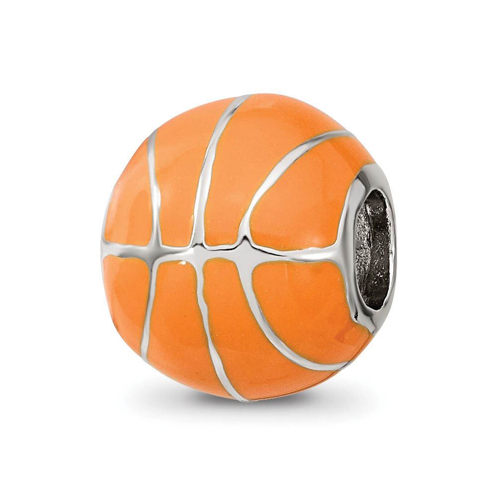 Sterling Silver & Orange Enameled Basketball Bead Charm