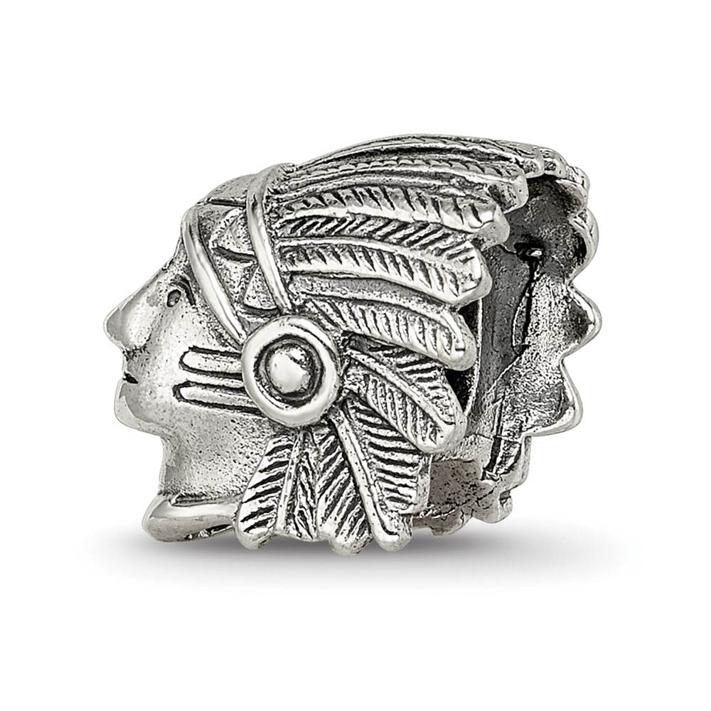 Antiqued Sterling Silver 3D Chief in Headdress Bead Charm