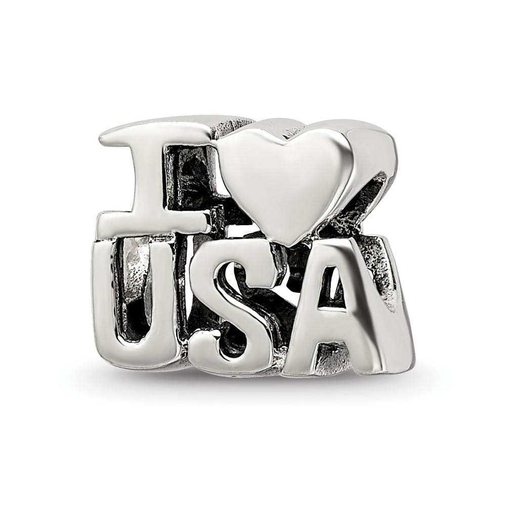Sterling Silver I Heart USA Bead Charm