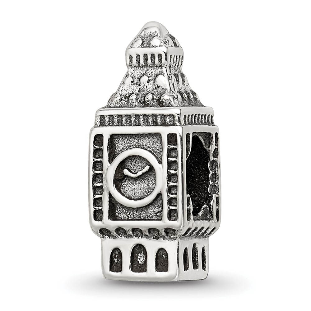 Big Ben Clock Tower Bead Charm in Antiqued Sterling Silver