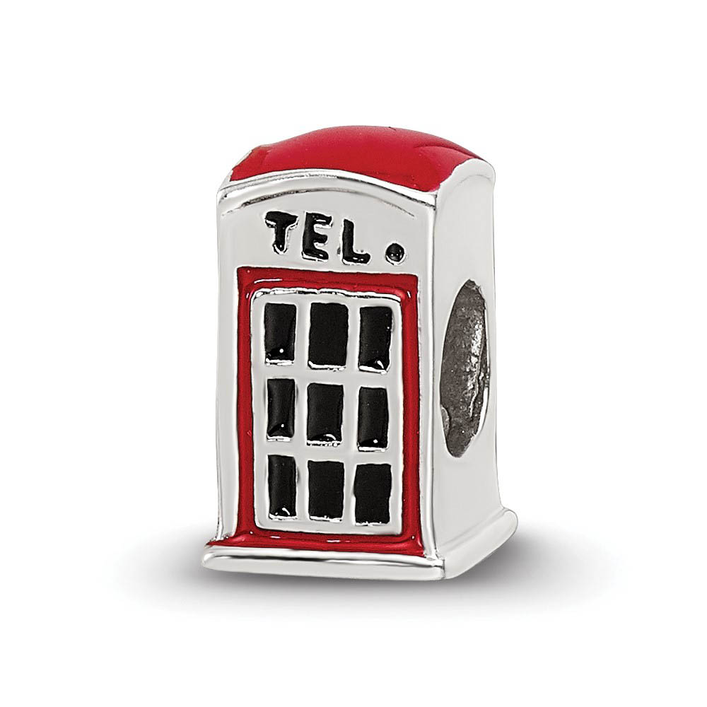Sterling Silver Red Enameled Telephone Booth Bead Charm