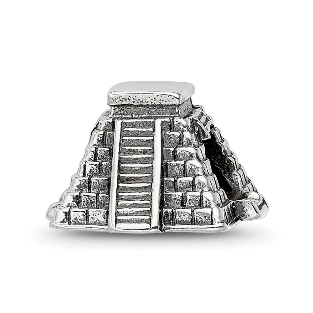 3D Chichen Itza Pyramid Bead Charm in Antiqued Sterling Silver