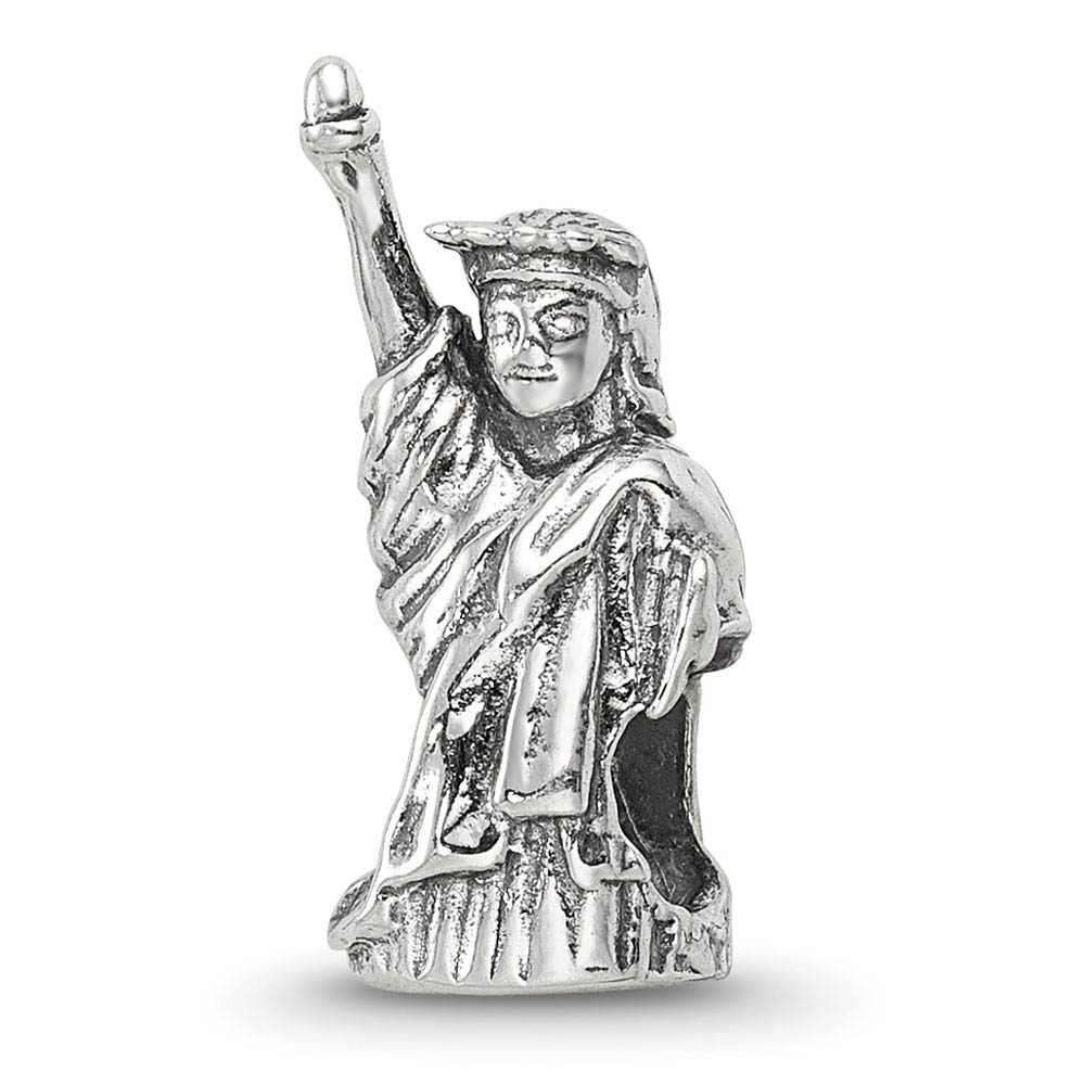 3D Statue of Liberty Bead Charm in Antiqued Sterling Silver