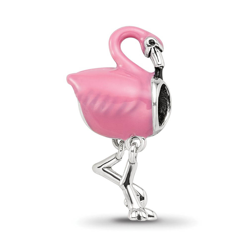Sterling Silver Pink Enamel Flamingo Dangle Bead Charm