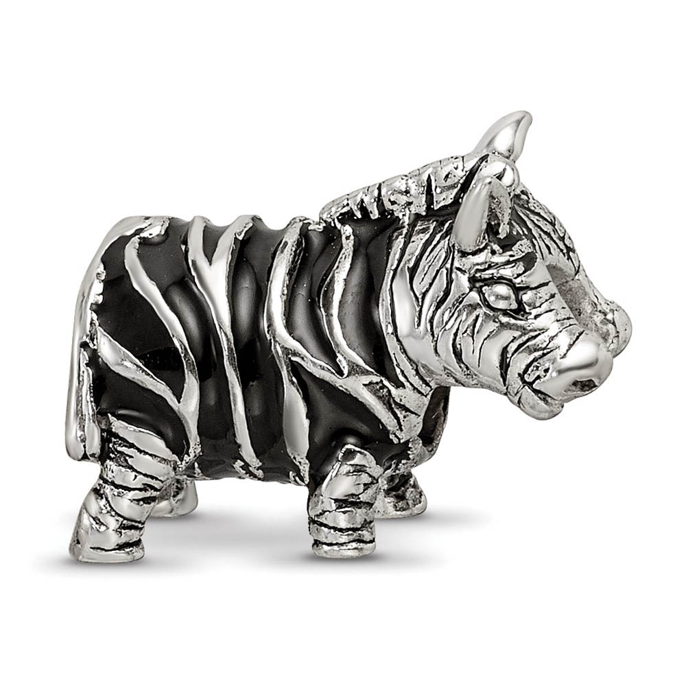 Sterling Silver Enameled Double Sided Zebra Bead Charm