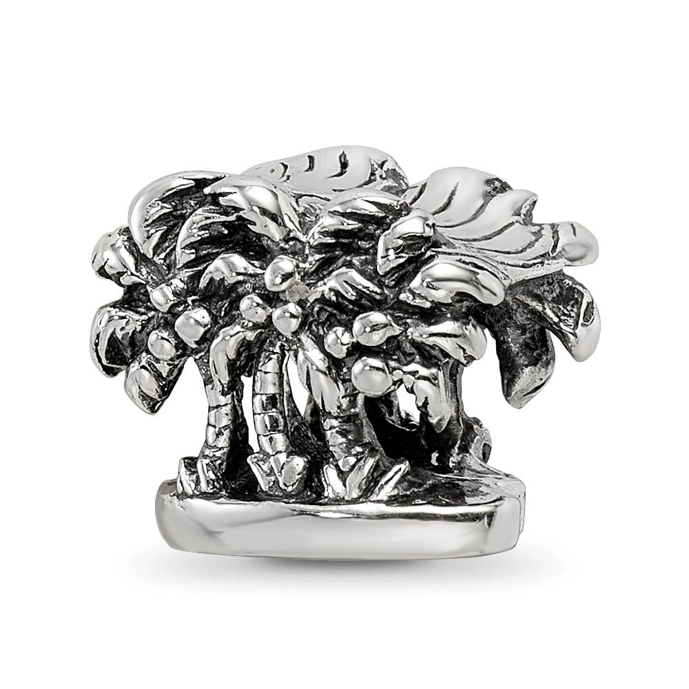 Double Sided Palm Trees Bead Charm in Antiqued Sterling Silver