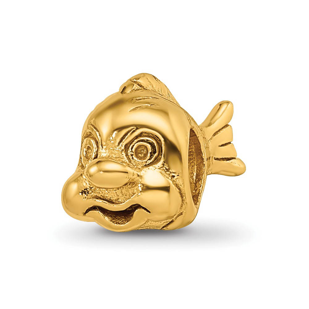 Animated Fish Bead Charm in 14k Yellow Gold Plated Sterling Silver