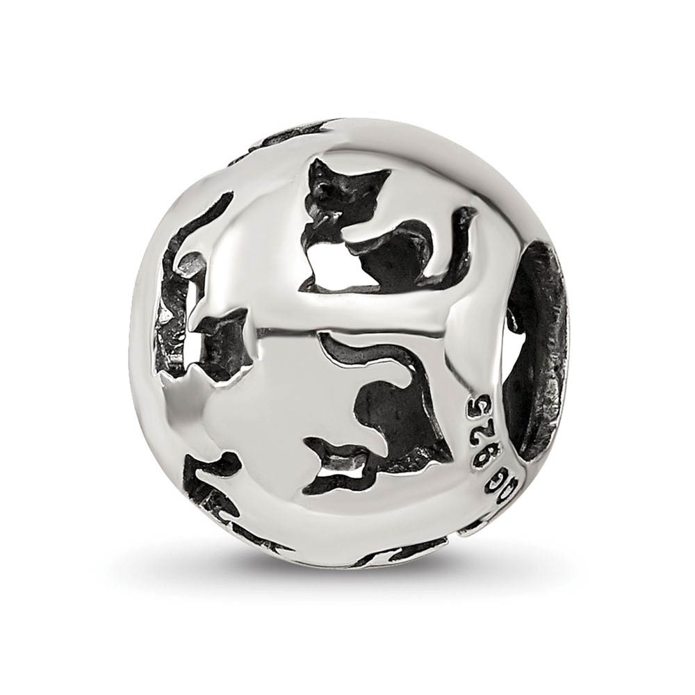 Sterling Silver Cutout Cat Silhouette Bead Charm
