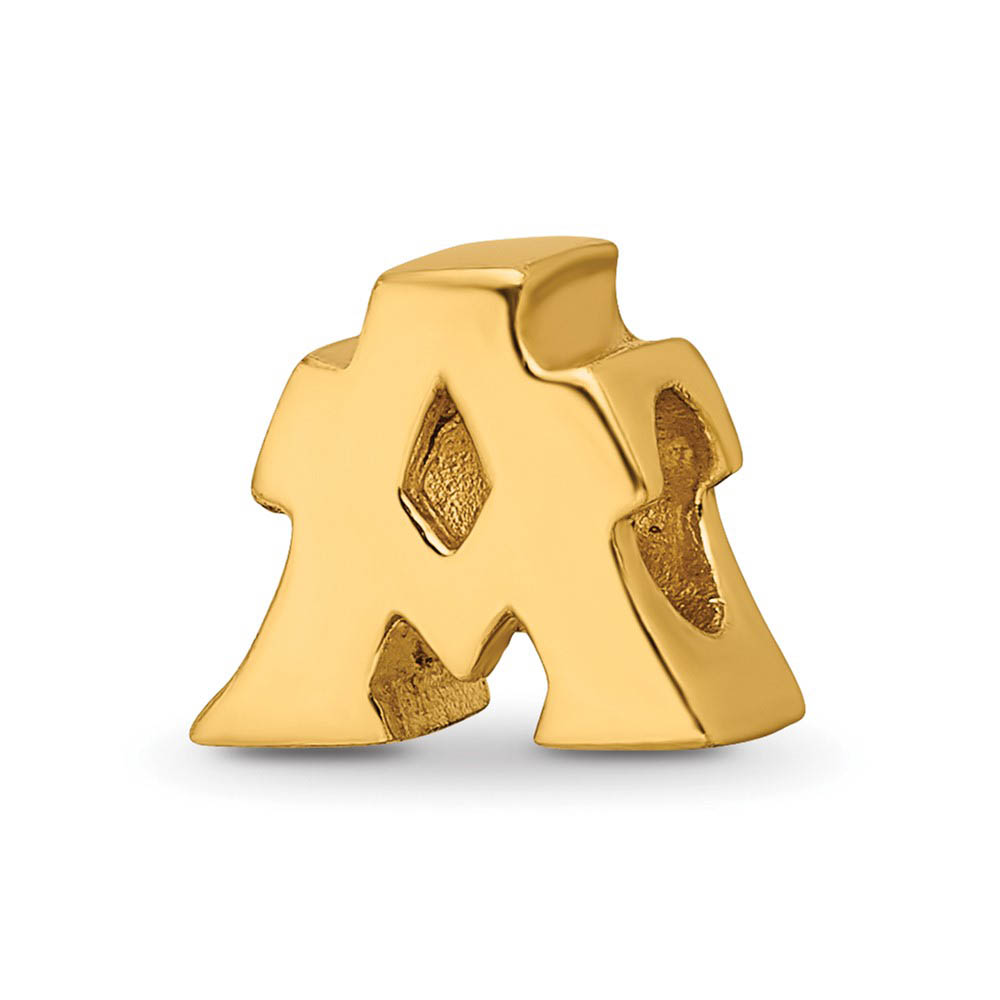 Letter A Bead Charm in 14k Yellow Gold Plated Sterling Silver
