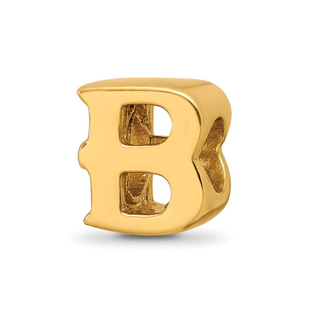 Letter B Bead Charm in 14k Yellow Gold Plated Sterling Silver