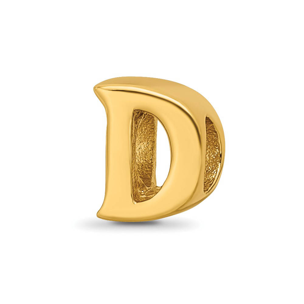 Letter D Bead Charm in 14k Yellow Gold Plated Sterling Silver