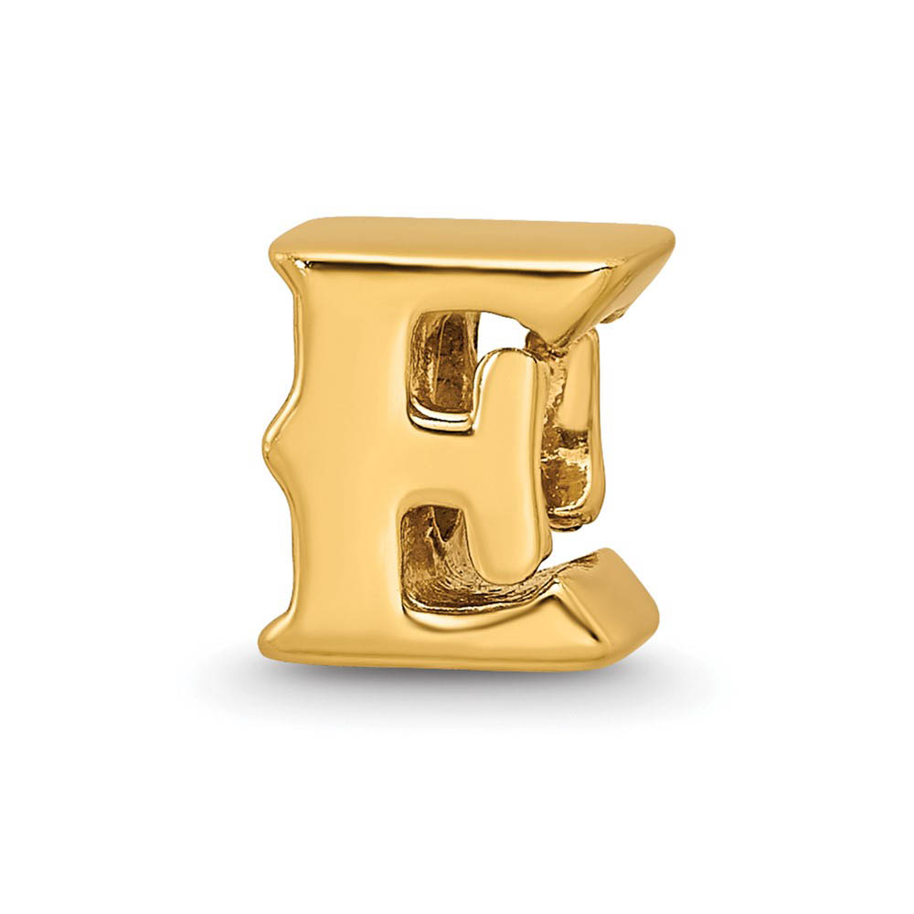 Letter E Bead Charm in 14k Yellow Gold Plated Sterling Silver