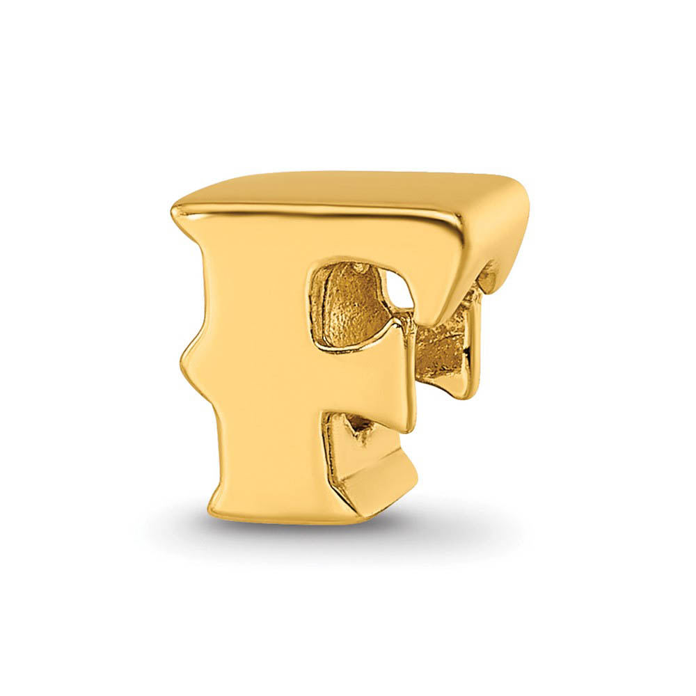 Letter F Bead Charm in 14k Yellow Gold Plated Sterling Silver