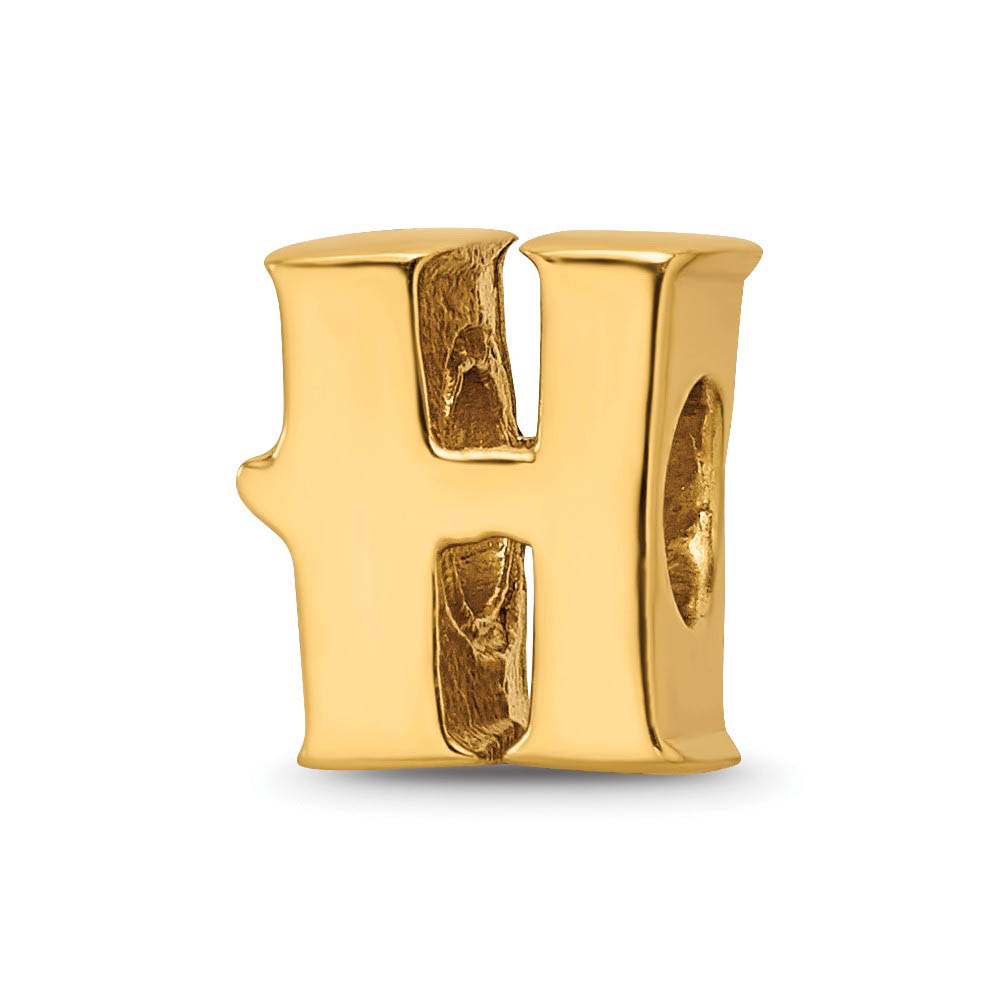 Letter H Bead Charm in 14k Yellow Gold Plated Sterling Silver