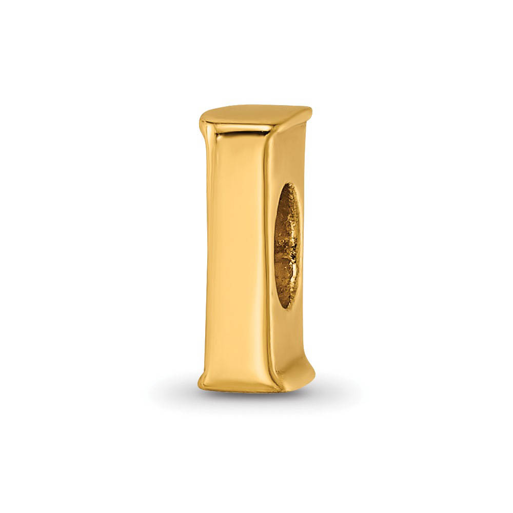 Letter I Bead Charm in 14k Yellow Gold Plated Sterling Silver