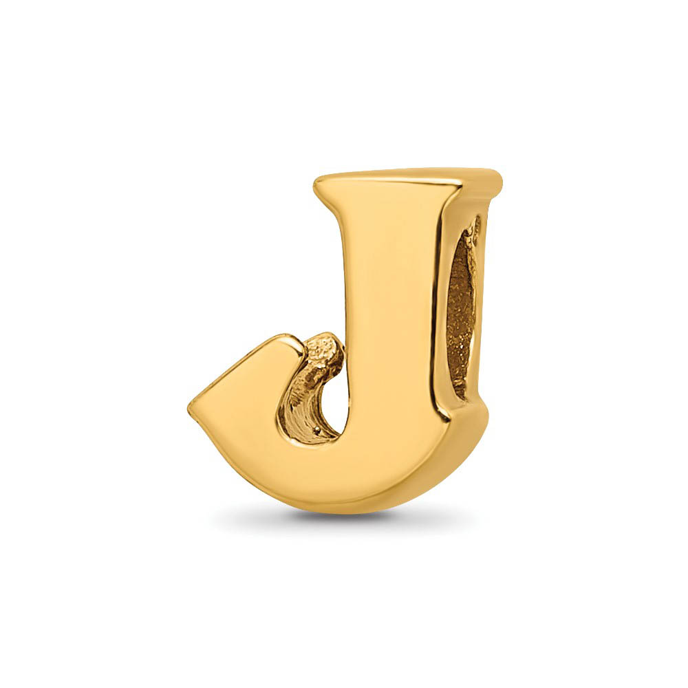Letter J Bead Charm in 14k Yellow Gold Plated Sterling Silver