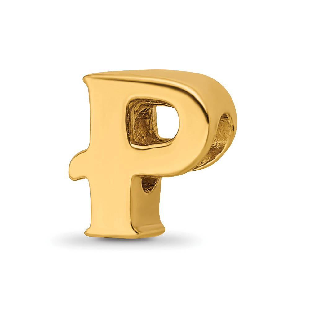 Letter P Bead Charm in 14k Yellow Gold Plated Sterling Silver