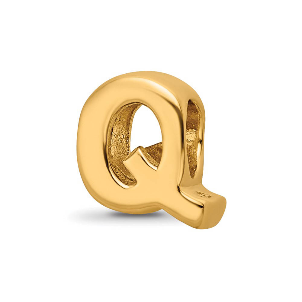 Letter Q Bead Charm in 14k Yellow Gold Plated Sterling Silver