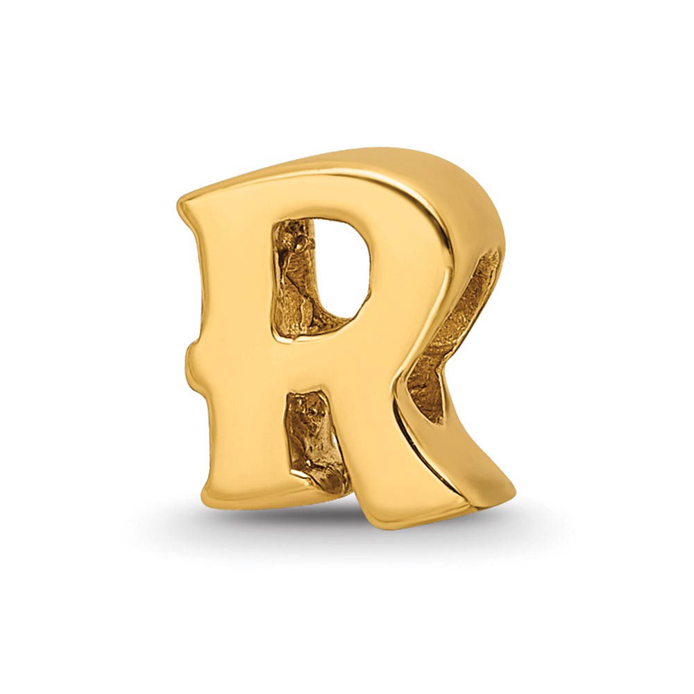 Letter R Bead Charm in 14k Yellow Gold Plated Sterling Silver
