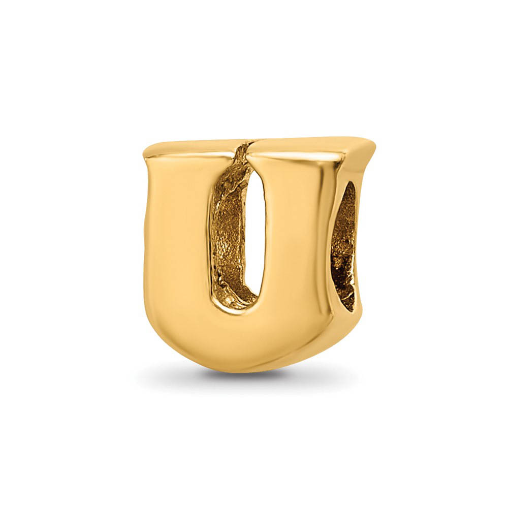 Letter U Bead Charm in 14k Yellow Gold Plated Sterling Silver