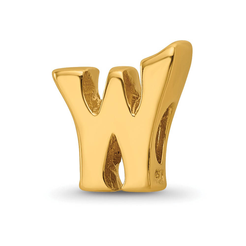 Letter W Bead Charm in 14k Yellow Gold Plated Sterling Silver