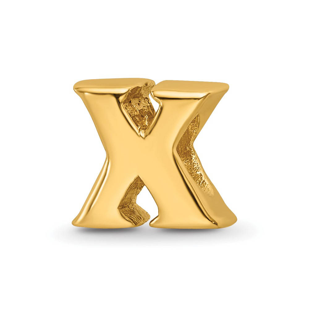 Letter X Bead Charm in 14k Yellow Gold Plated Sterling Silver