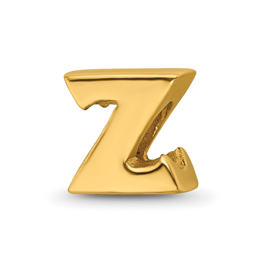 Letter Z Bead Charm in 14k Yellow Gold Plated Sterling Silver