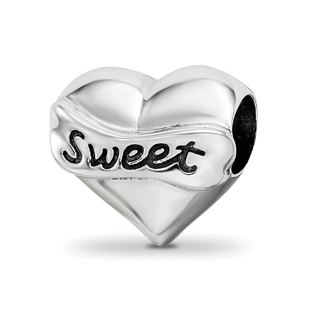 Sterling Silver & Pink Crystal Sweet 16 Double Sided Heart Bead Charm