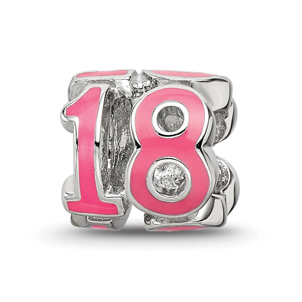 Sterling Silver Pink Enameled Number 18 3-Sided Bead Charm