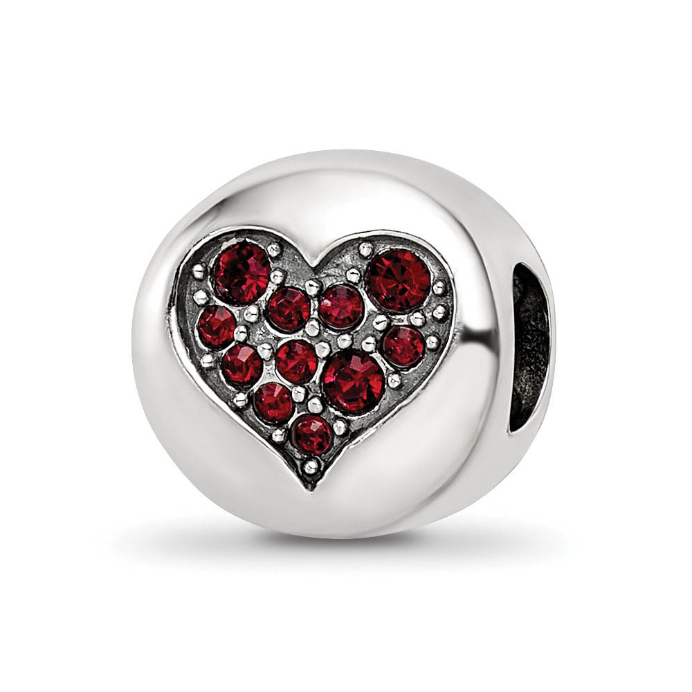 Sterling Silver with Red Crystals January Heart Faith Bead Charm