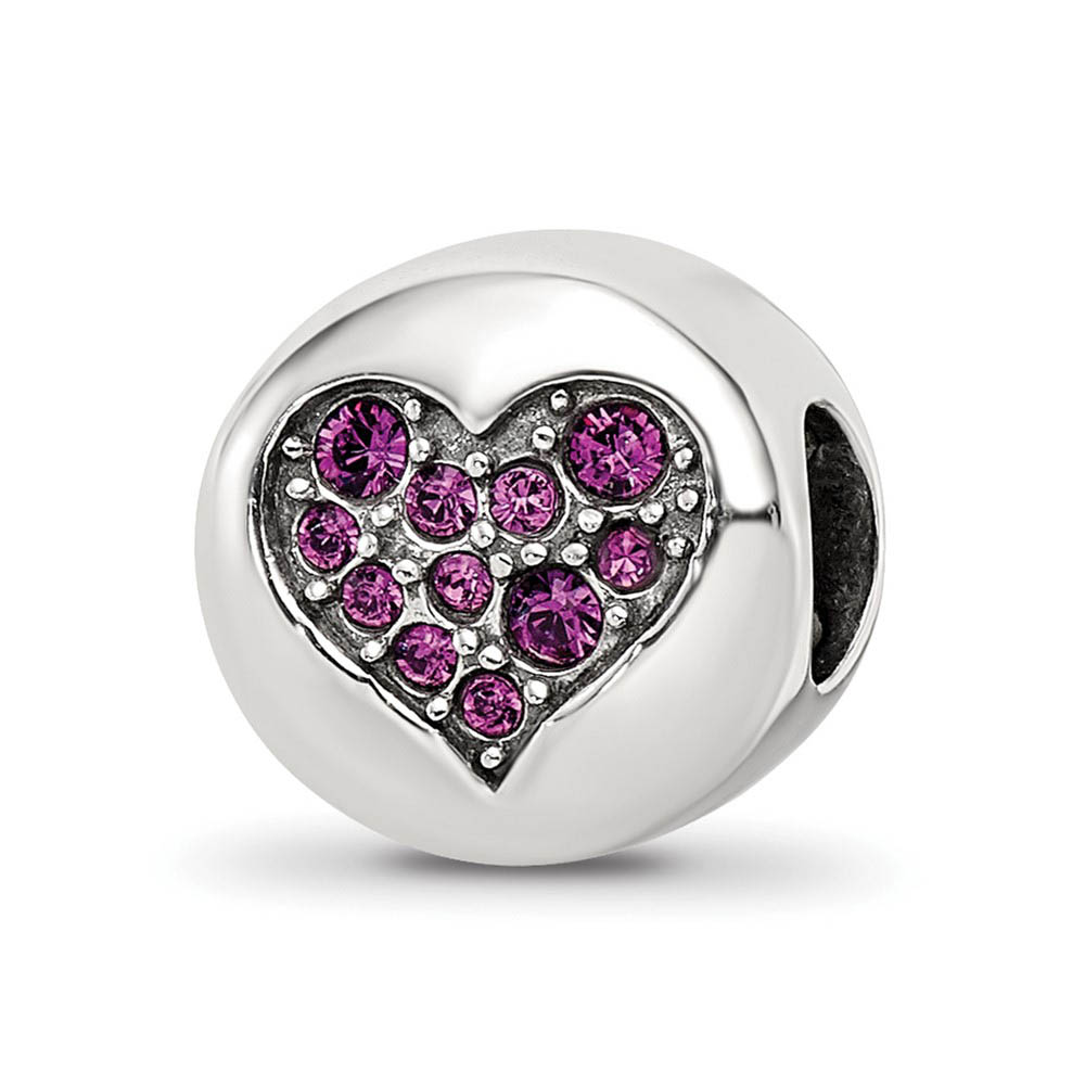 Sterling Silver with Purple Crystals February Heart Peace Bead Charm