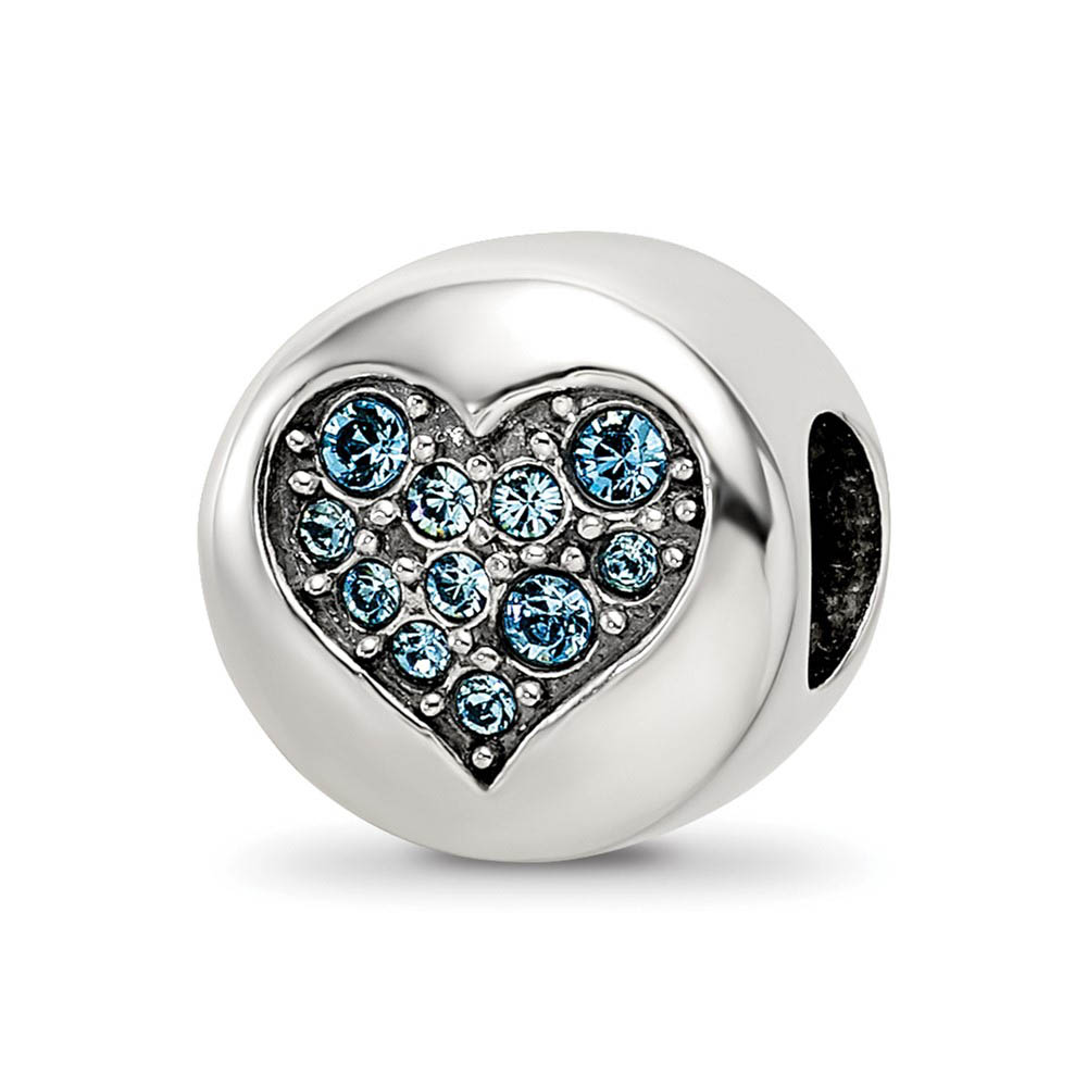 Sterling Silver with Light Blue Crystals March Heart Courage Bead Charm