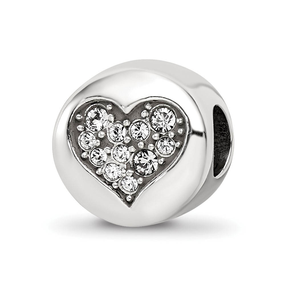 Sterling Silver with White Crystals April Heart Love Bead Charm
