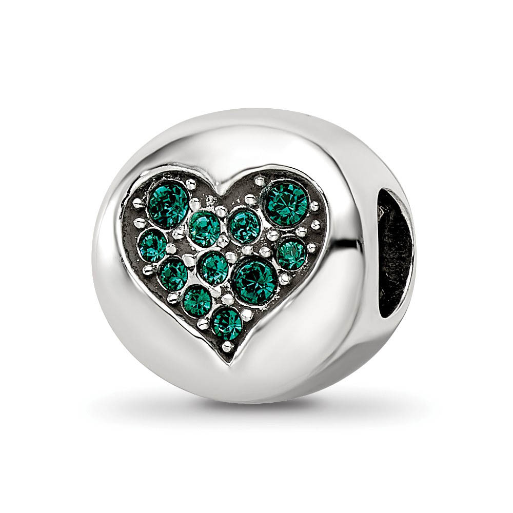 May Green Heart Success Sterling Silver & Crystal Bead Charm