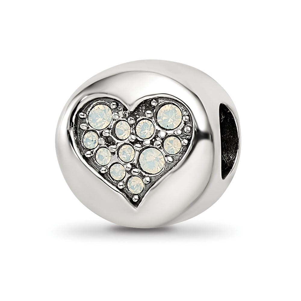 Sterling Silver with Pearly Crystals June Heart Clarity Bead Charm