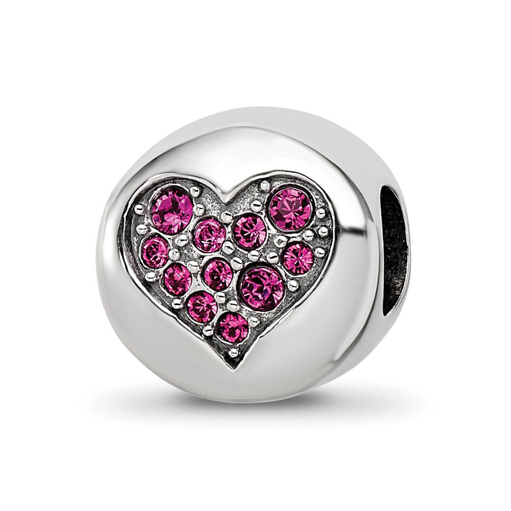 Sterling Silver with Dark Pink Crytals July Heart Passion Bead Charm