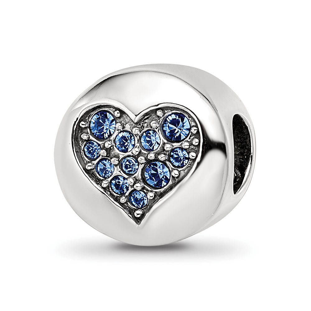 Sterling Silver with Crystals Sept Blue Heart Wisdom Bead Charm