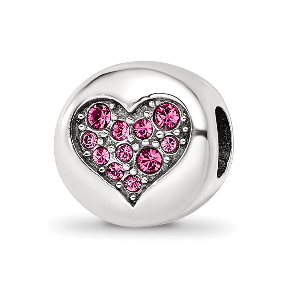 Sterling Silver with Pink Crystals October Heart Hope Bead Charm