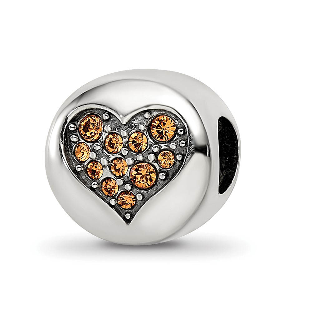 Sterling Silver with Crystals Nov Golden Heart Balance Bead Charm