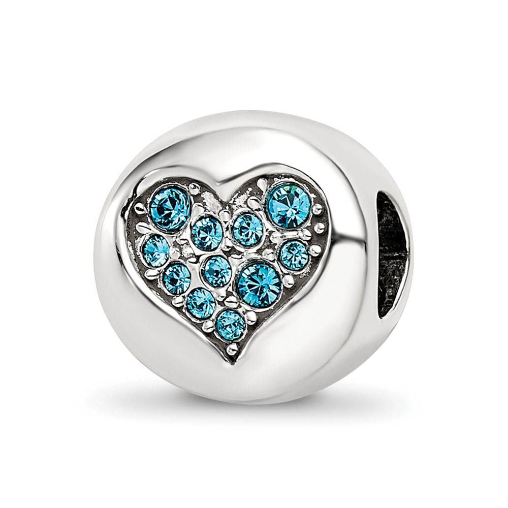 Sterling Silver with Lt Blue Crystals December Heart Luck Bead Charm