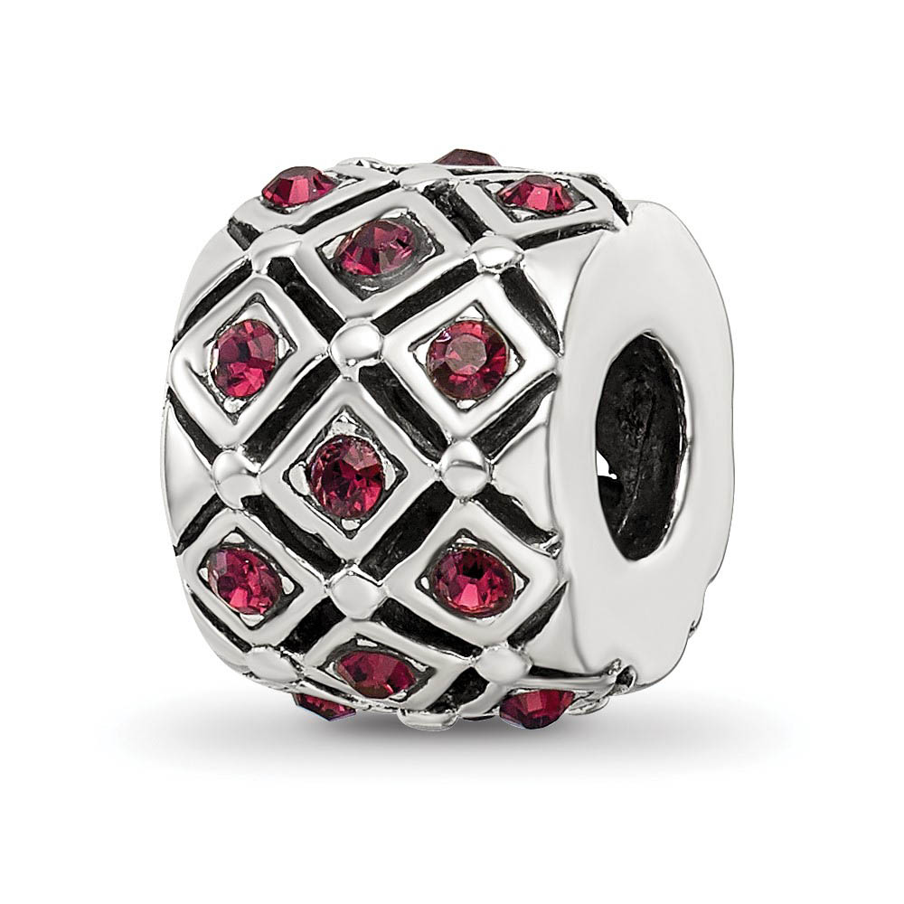 Sterling Silver with Crystals Jan Dark Red Lattice Bead Charm