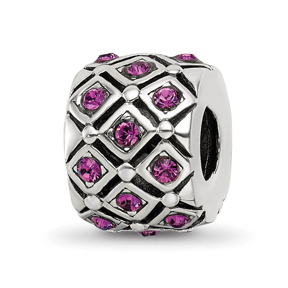 Sterling Silver with Purple Crystals February Lattice Bead Charm