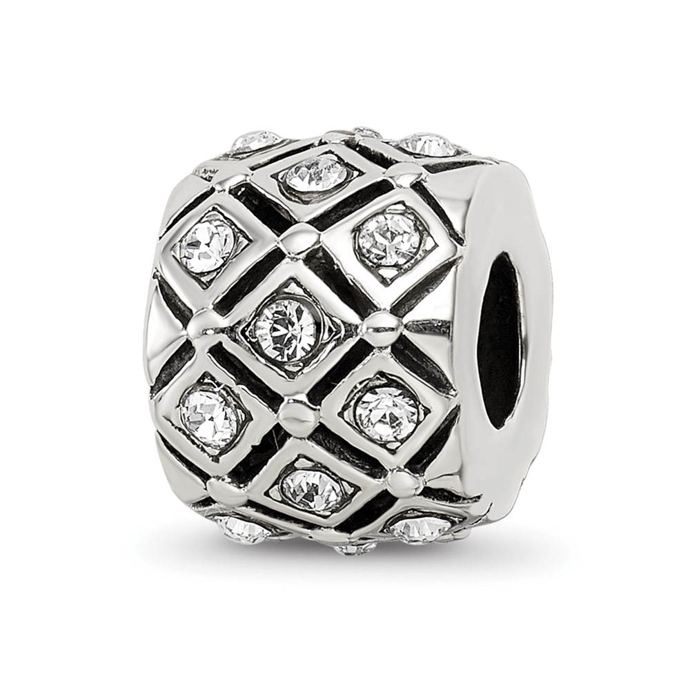 Sterling Silver with White Crystals April Lattice Bead Charm