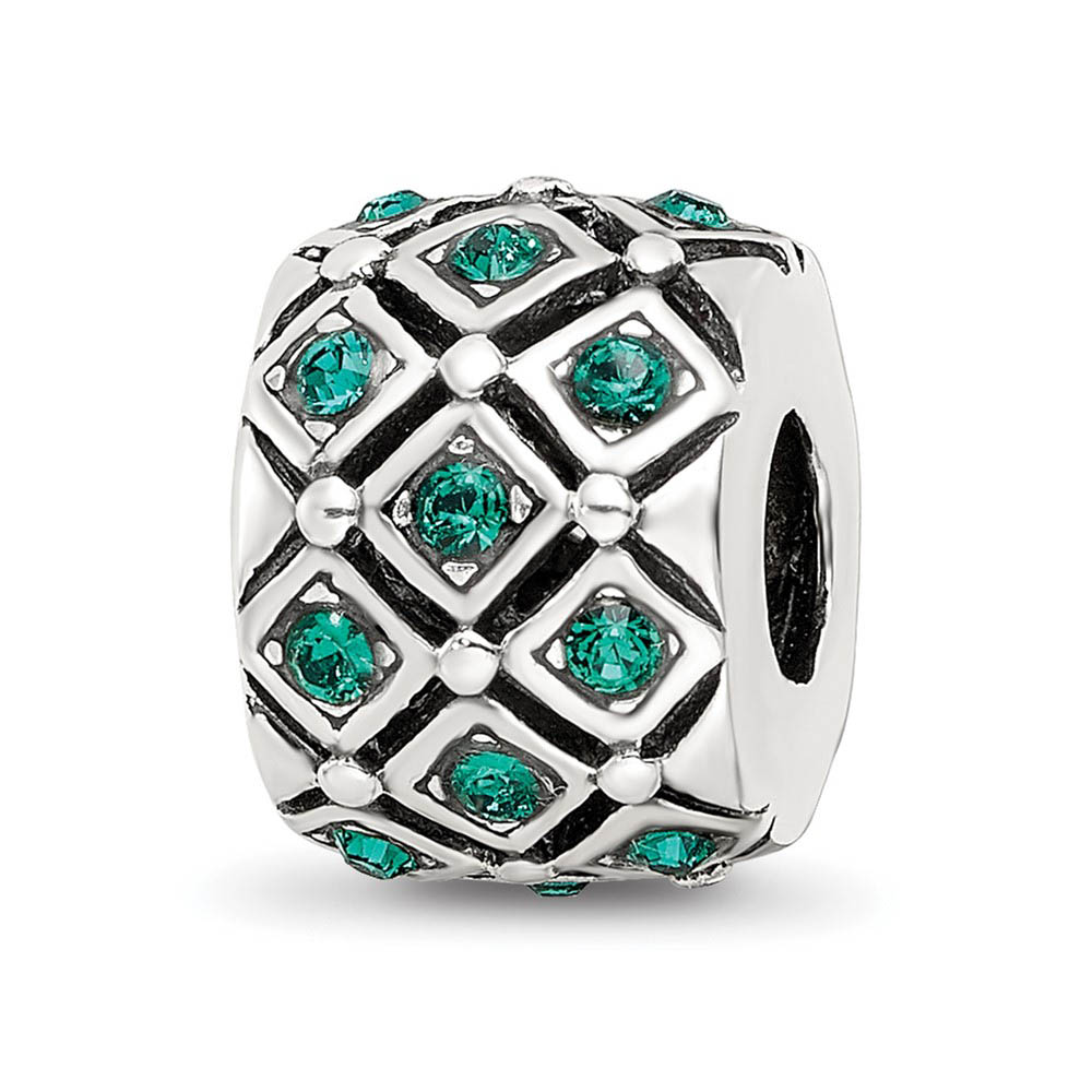 Sterling Silver with Green Crystals May Green Lattice Bead Charm
