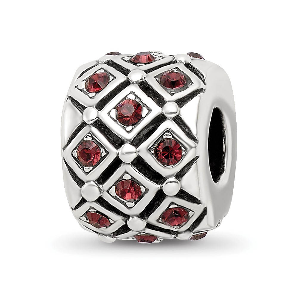 Sterling Silver with Red Raspberry Crystals June Lattice Bead Charm