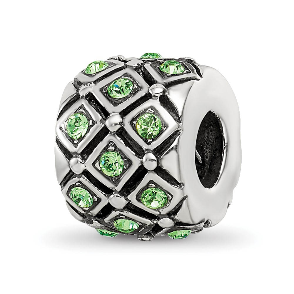 Sterling Silver with Green/Yellow Crystals August Lattice Bead Charm