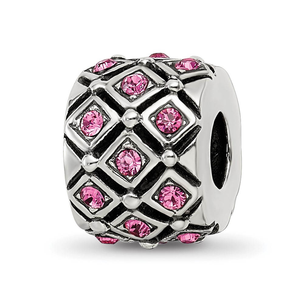 Sterling Silver with Pink Crystals October Lattice Bead Charm